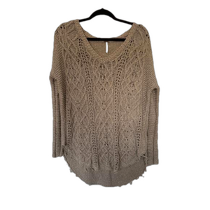 Free People cross my heart distressed knit sweater tan